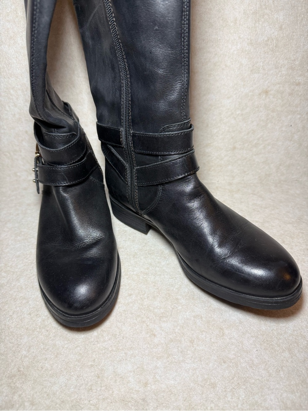 Bandolino BDTESSI Two Tone High Leather Boots Black Cognac Brown Size 8M - Picture 3 of 13
